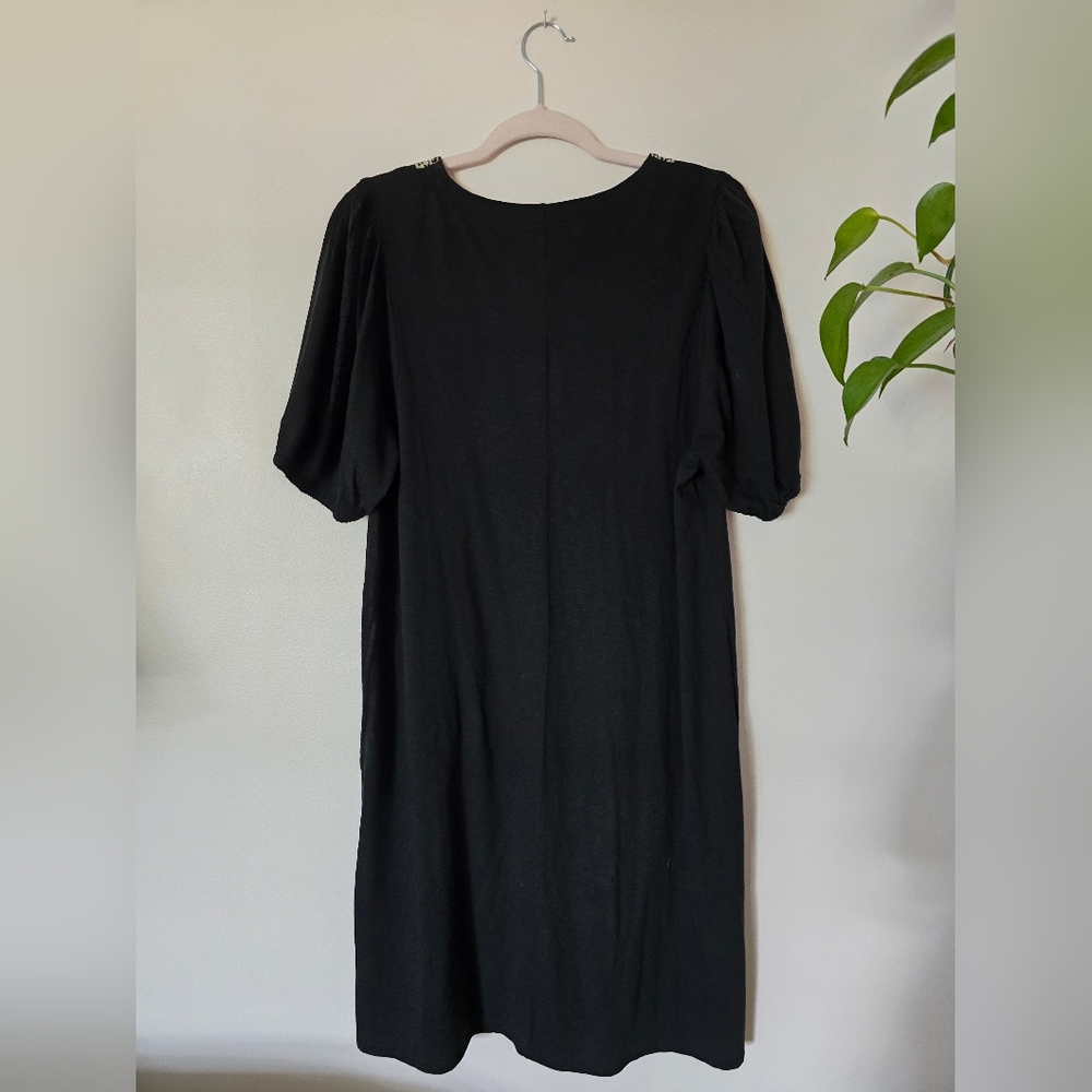 New J. Jill Womens Small Relax Fit Embroidered Cotton Blend Black Shift Dress - Picture 9 of 9